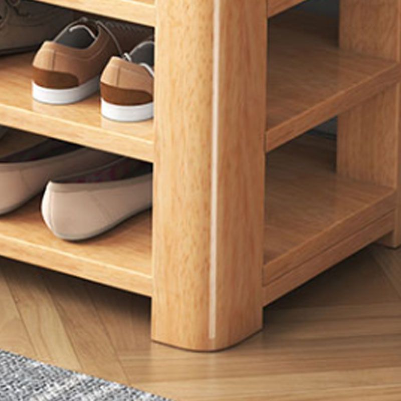 Modern Rubber Wood Bench Rectangle Home Storage Seating Bench with Shelves