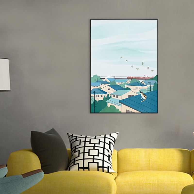 Illustration für Kinderkunst-Wanddekoration mit saisonaler Landschaft in hellen Farben für das Schlafzimmer