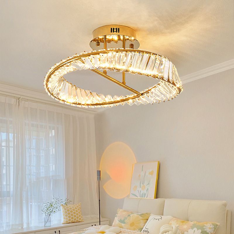 Linear Crystal 1 - Light Semi Flush Mount in Polished Gold Interior LED Ceiling Semi Flush