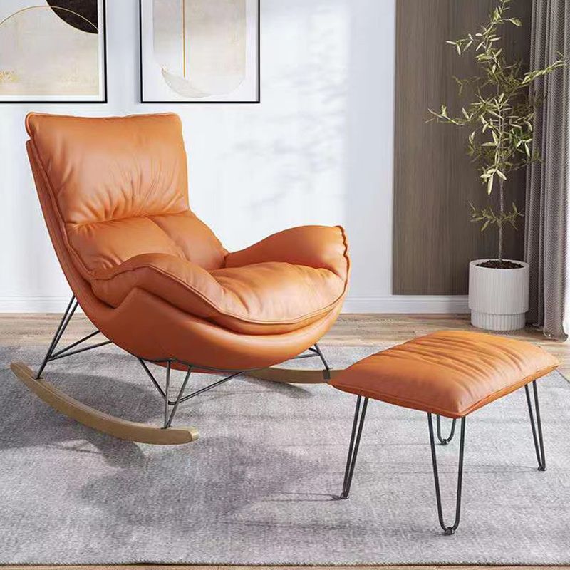 Simple Faux Leather Rocker Chair Plain Rocking Chair with Removable Cushions