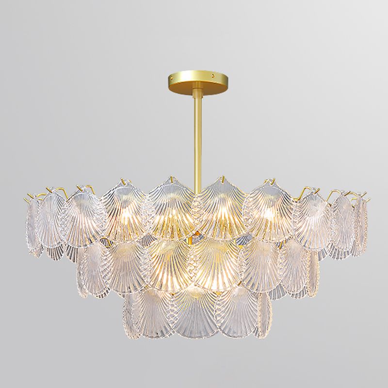Modern Metal Ceiling Lamp Shell Shape Island Light with Glass Shade for Living Room