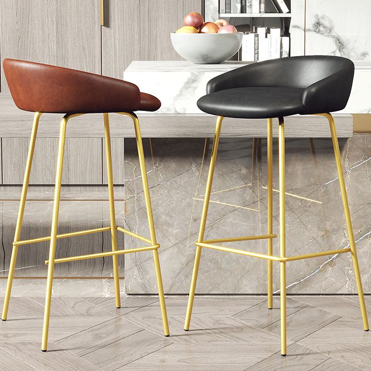 Glam Counter Bar Stool Armless Leather Bar Stool with Footrest Steel Base