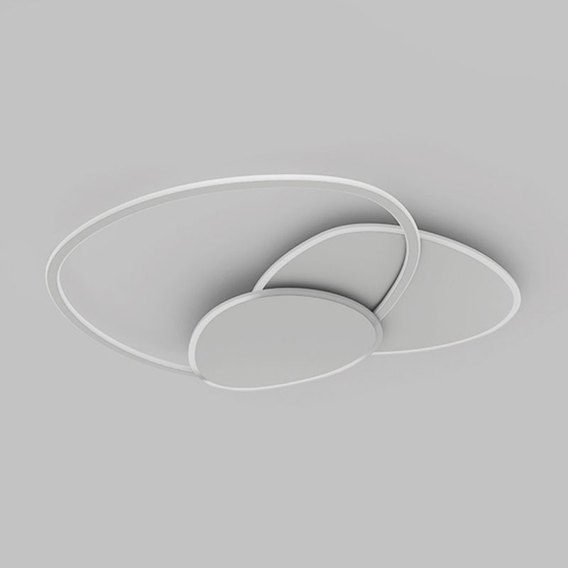 3-Light Geometric Flush Light Modern Metal LED Ceiling Lamp in White