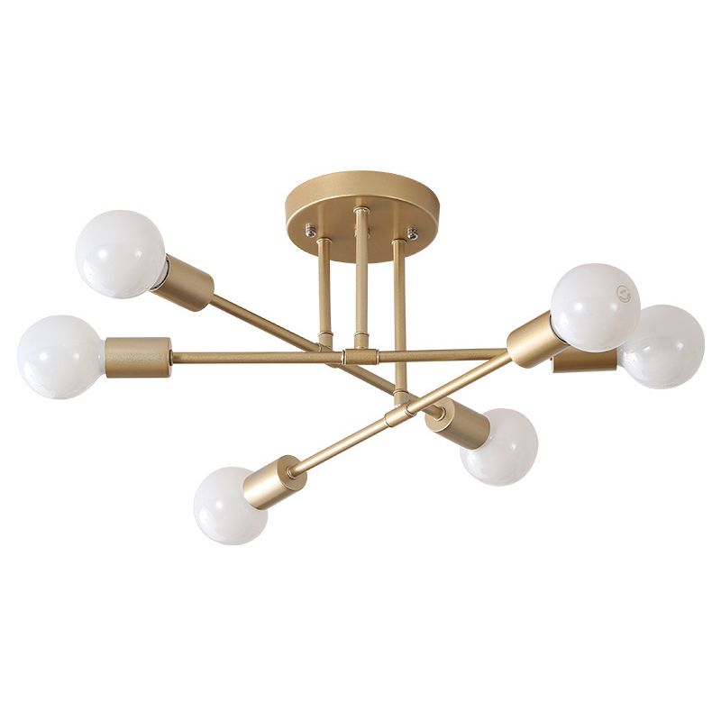 Industrial Vintage Sputnik Ceiling Fixture Wrought Iron Semi Flush Mount for Living Room