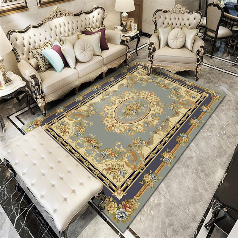 Mid-Century Indoor Rug Classic Floral Printed Carpet Non-Slip Backing Carpet for Living Room