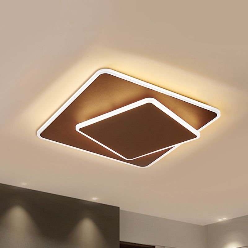 Square Flush Mount Lighting Modernism Acrylic White/Coffee 16"/19.5" Wide LED Ceiling Light in Warm/White Light