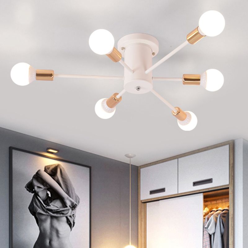 6/8/10 Heads Spoetnik Semi-Mount Verlichting Hedendaags Metaal Zwart/Wit/Goud Plafondgemonteerd Armatuur voor Slaapkamer