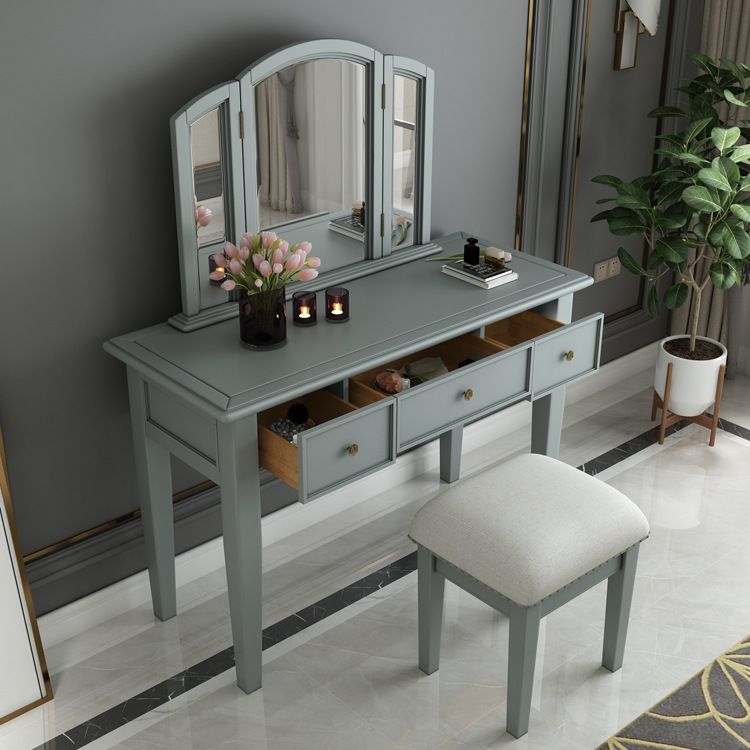 Traditional 3-Drawer Wood Dressing Table with Mirror Makeup Vanity Stool