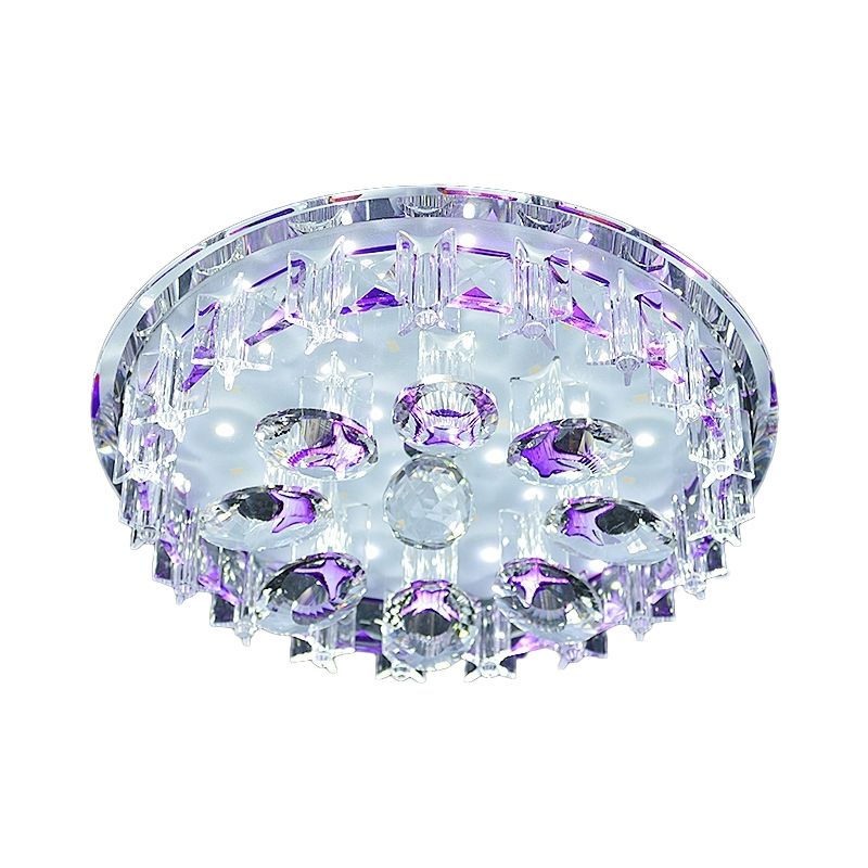 Lampada da soffitto ovale a LED moderna rotonda con montaggio ad incasso in cristallo trasparente in viola/caffè, luce calda/bianca
