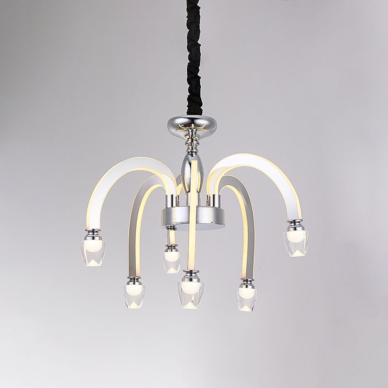 Stainless Steel Drooping Chandelier Modern Dining Room 21"/27.5" Wide LED Hanging Light Kit in Chrome with Crystal Finial