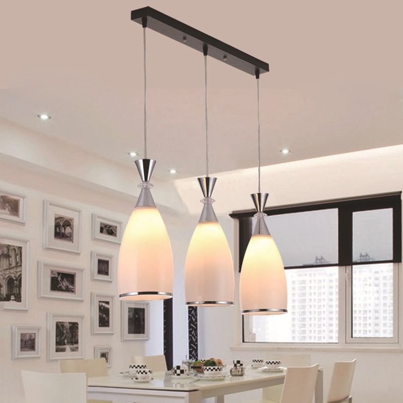 Modern Pendant Light Fixture White Conical Hanging Light Fixture with Glass Shade