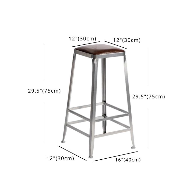 Industrial Square Iron Bar Stool Silver Footrest Bristol Stool