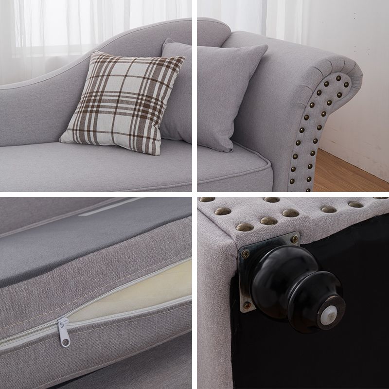 Contemporary Fabric One Armed Chaise Rolled Arms Accent Chair with Pillows