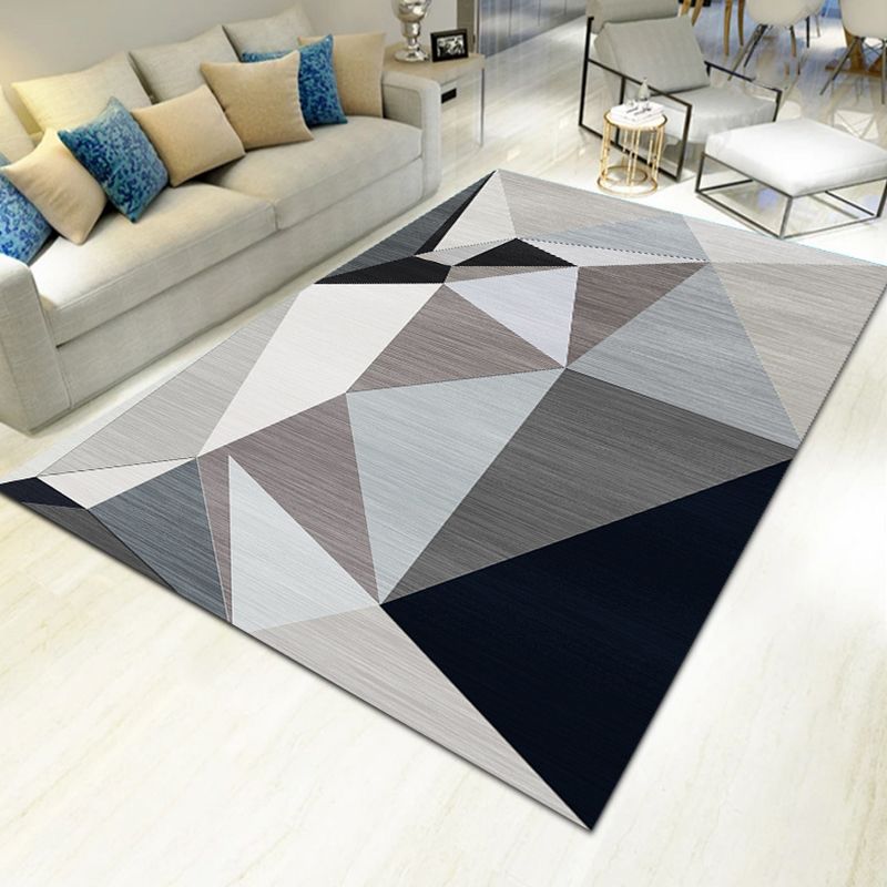 Fancy Living Room Rug Multi Color Geometric Area Carpet Polyster Non-Slip Backing Washable Indoor Rug