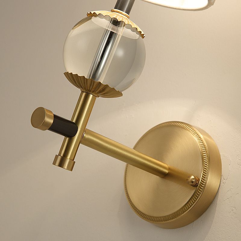 Gold Conical Wall Mounted Light Traditional White Fabric 1/2 Heads Entry Wall Sconce with Crystal Ball