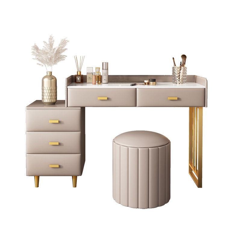 Luxurious Stone Top Vanity and Stool 5 Drawers Dressing Table