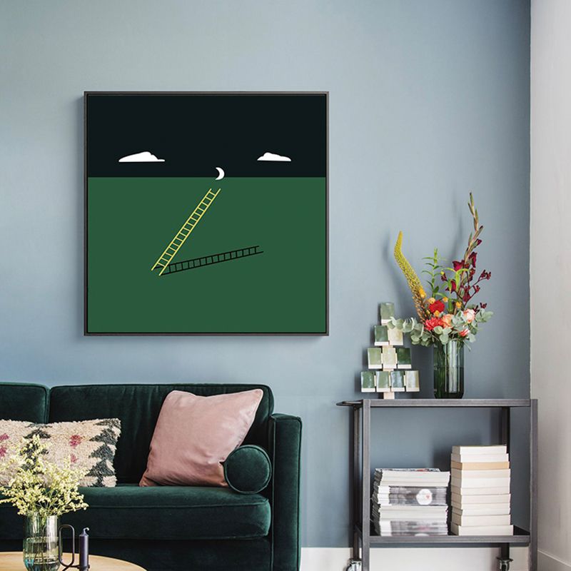 Green Minimalism Wall Art Illustration Scenery Canvas Print for House Interior, Multiple Sizes