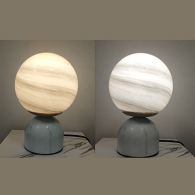Multicolored Glass Planet Night Lamp Modern 1-Light Table Light with Marble Base
