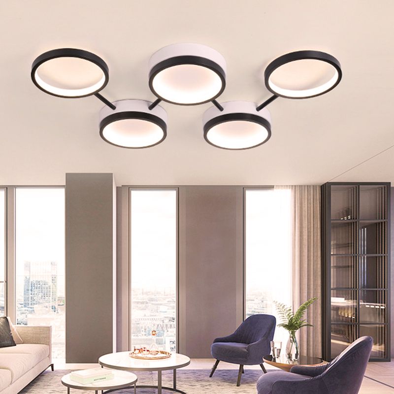 Black Molecular LED Flush Light Nordic Acrylic 4/5 Light Living Room Ceiling Lamp in Warm/White Light