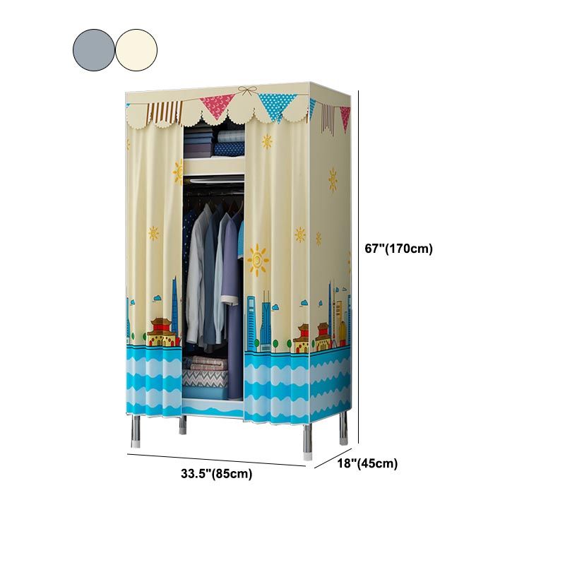 Contemporary Style Wardrobe Steel Cloth Rod Included Wardrobe Closet with Door