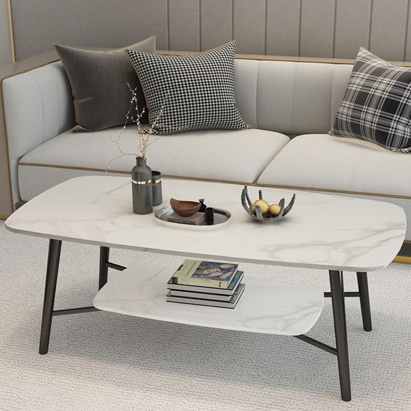 Rectangular Slate Top Coffee Table 4 Legs 1 Single Cocktail Table with Storage Shelf