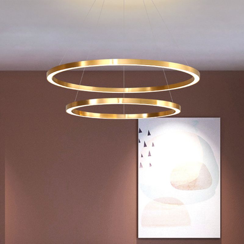 Luce a ciondolo a LED postmoderno Ottone lucido 2/3/4 lampadario circolare a livello con ombra acrilica