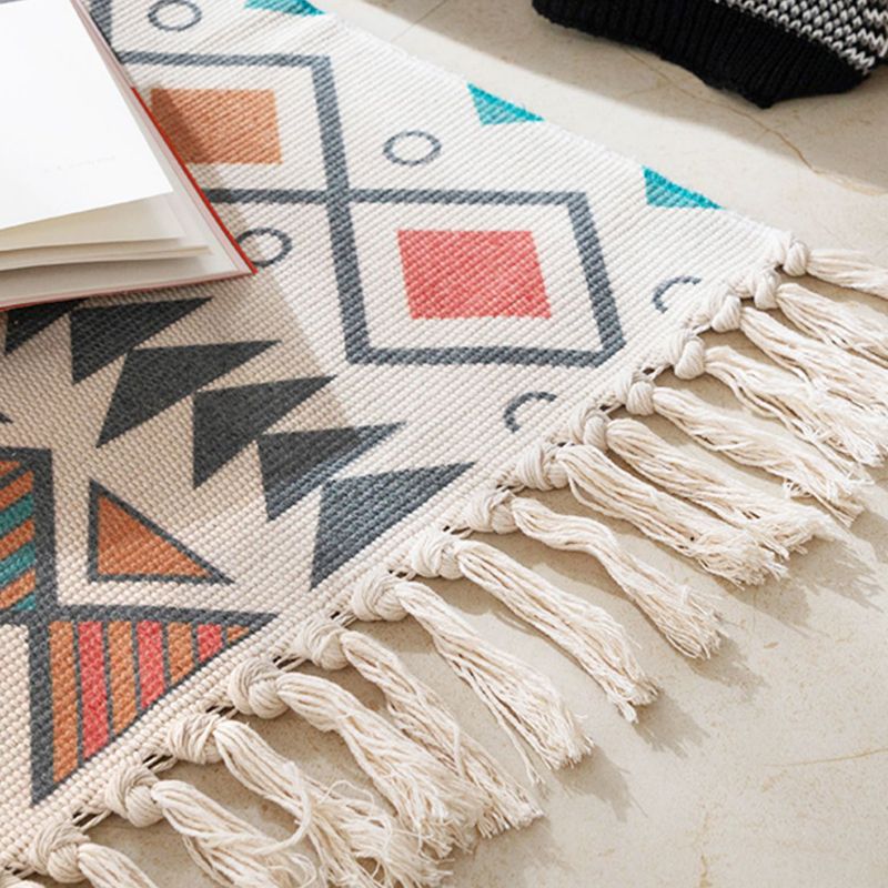 Bohemian Southwestern Print Rug Cotton Fringe Carpet Washable Area Rug for Living Room