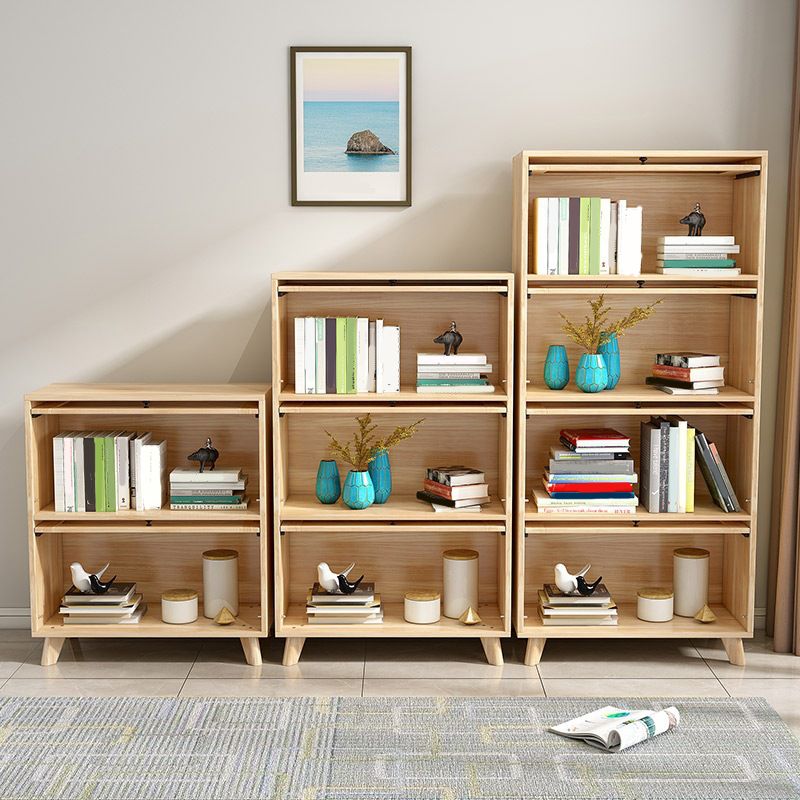Natural Modern Style Geometric Bookshelf Solid Wooden Bookcase with Rectangular Shelves