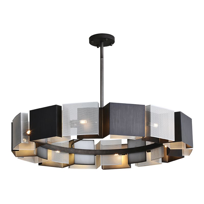 Living Room Pendant Light Kit Minimal Black Chandelier Lighting with Circle Metal Shade