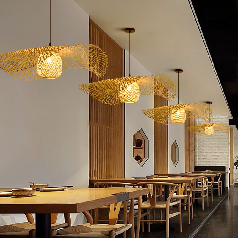Twist Suspension Pendellicht Light Asia Bambus Restaurant Hanging Deckenleuchte in Beige