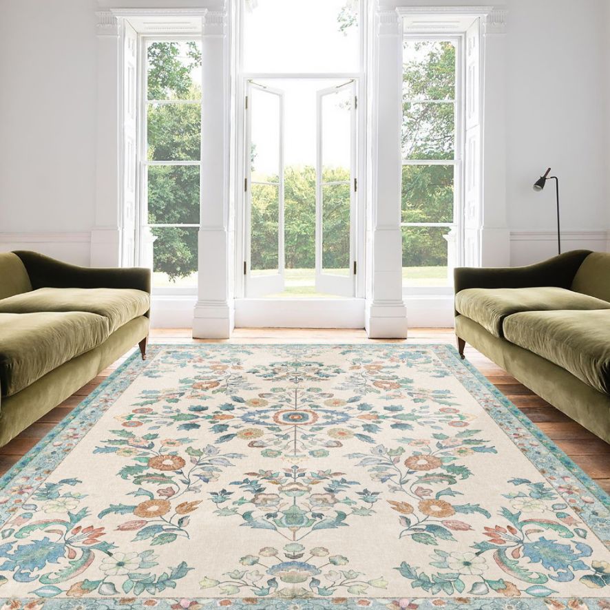 Einfache helle Farbe Absagter Teppich Polyester Ethnisches Blumenmuster Fläche Teppich nicht rutschfest