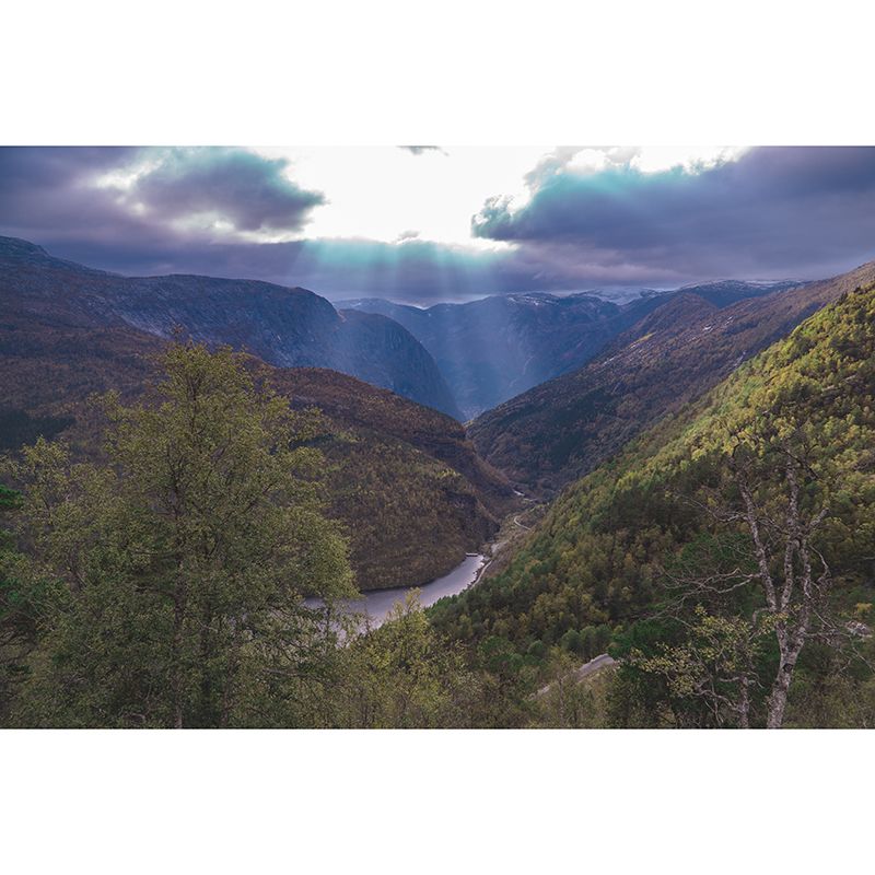 Mountain Scenery Removable Wall Mural for Sitting Room, Mildew Resistant