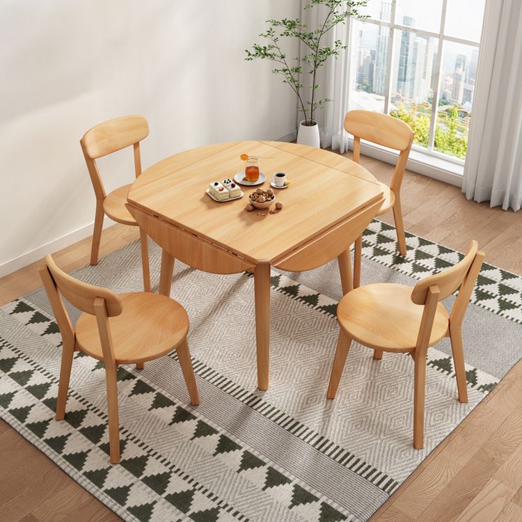 Moderne stijl massief houten eettafel bruine ronde drop-bladtafel met 4 poten voor thuis