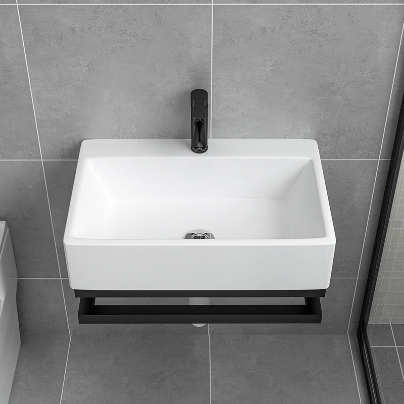 Bathroom Sink Ceramic White Wall-mounted Rod Handle Faucet Sink