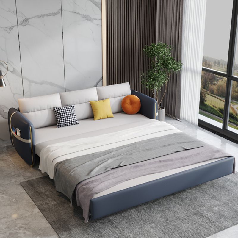 Contemporary Convertible Faux Leather Square Arm Bed Settee with Pillows