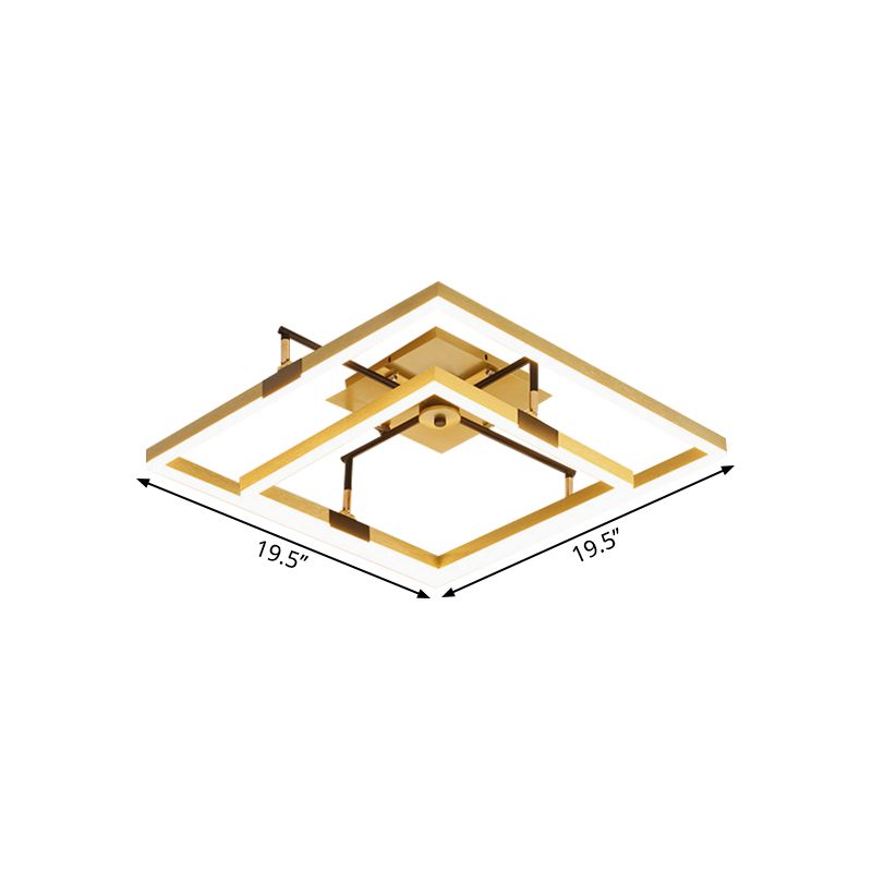 Telaio oro a 2 quadrati semifulco semifulco modernista modernista lampada a montaggio a filo metallico in luce calda/bianca, larghezza 19,5 "/23,5"