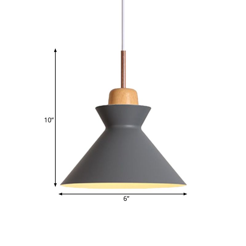 Funnel Dining Table Suspension Pendant Aluminum 1 Light Nordic Ceiling Lamp in Grey with Wood Cork