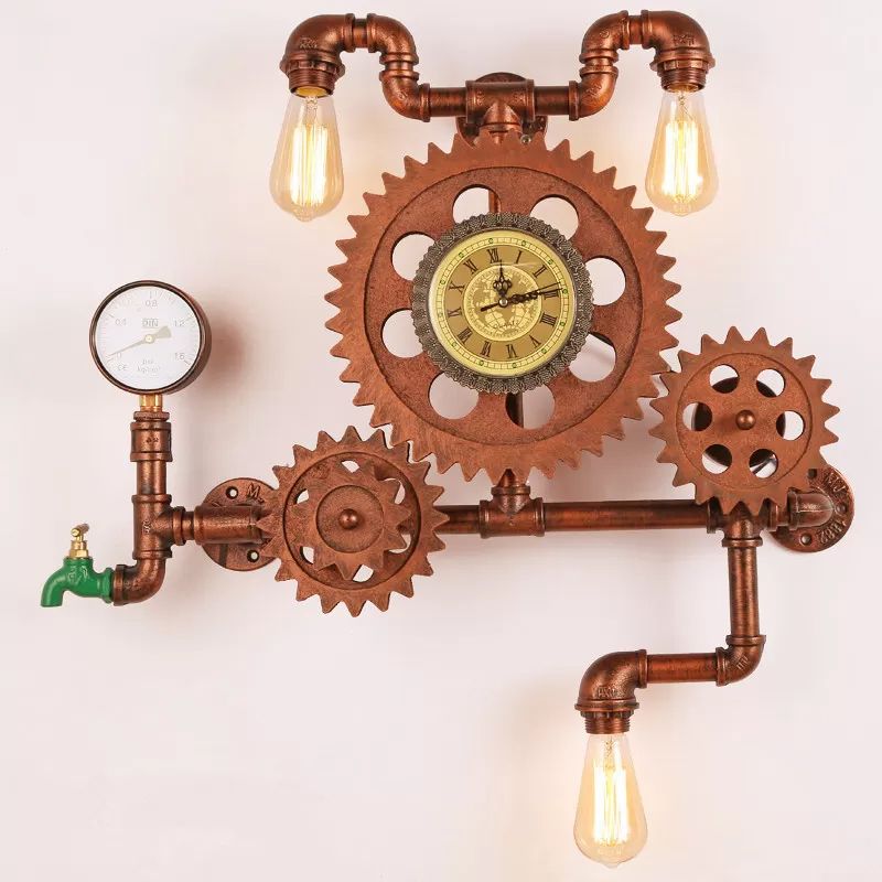 Eisenkupfer Finish Wandhalterung Leuchtt Rohrleitungsrad 3-Licht Steampunk Wandbeleuchtungsideen