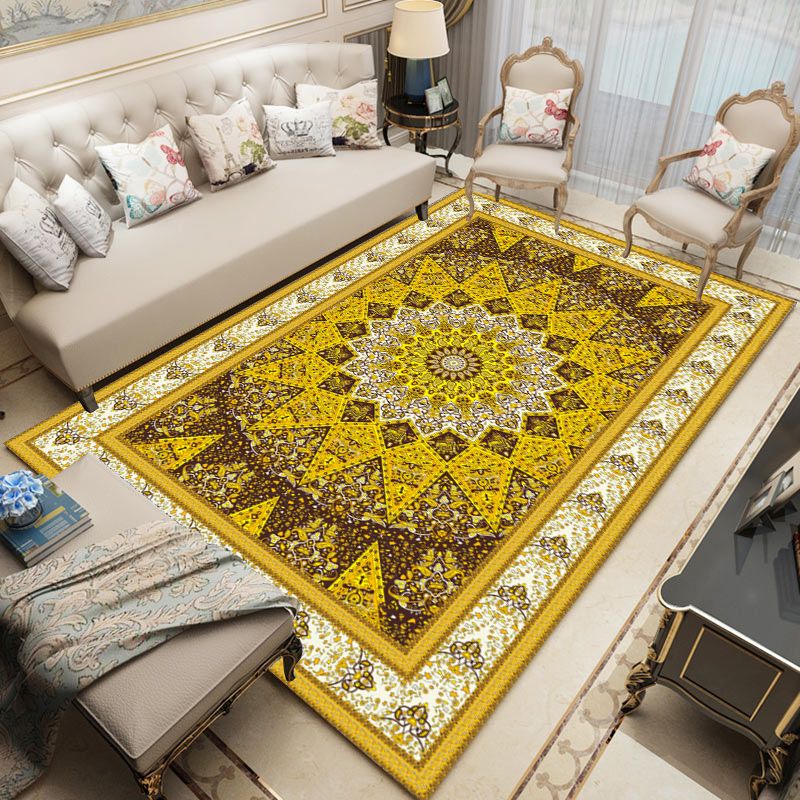 Mid-Century Washable Carpet Medallion Print Rug Polyester Anti-Slip Backing Carpet for Home Decor
