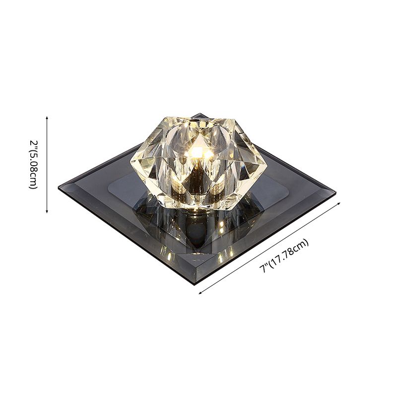 Crystal Gem Shaped Flush Ceiling Light Simple LED Black Flushmount for Passageway