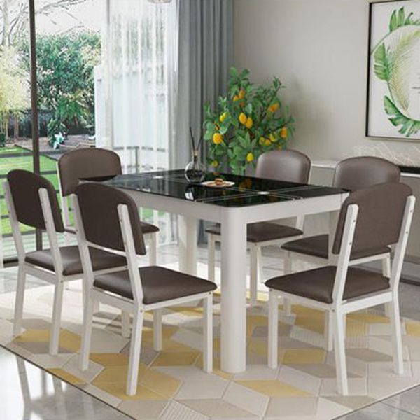 Contemporary Rectangle Black Glass Dining Table with 4 Steel Foot