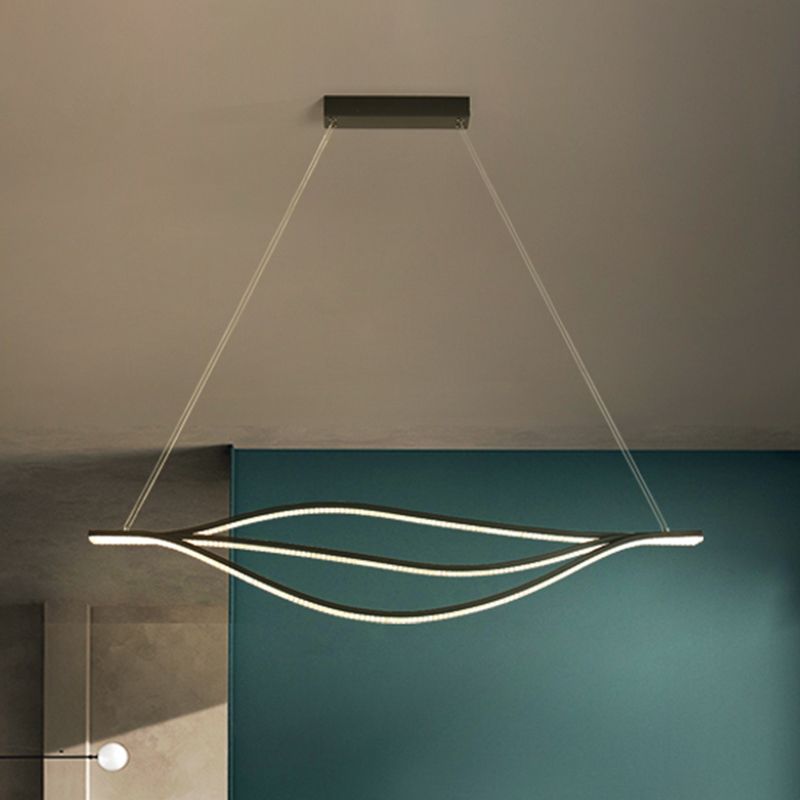 Metallic Leaf-Like Island Lighting Nordic LED Black Pendant Light Kit in Warm/White Light, 31.5"/39"/47" Wide