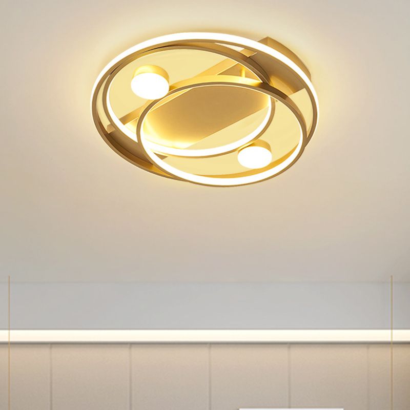 16"/19.5" Dia Metal Halo Ring Flush Lighting Simple LED Flush Mount Fixture in Black/Gold for Bedroom, White/Warm Light