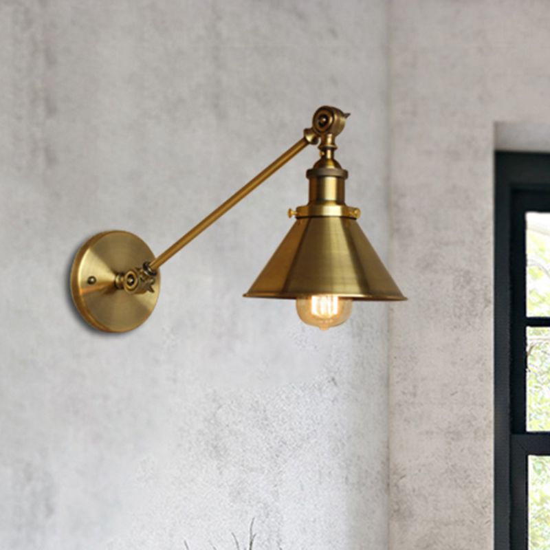Brass/Bronze 1 Bulb Wall Lamp Vintage Style Metal Tapered Sconce Lighting for Bedroom Bedside