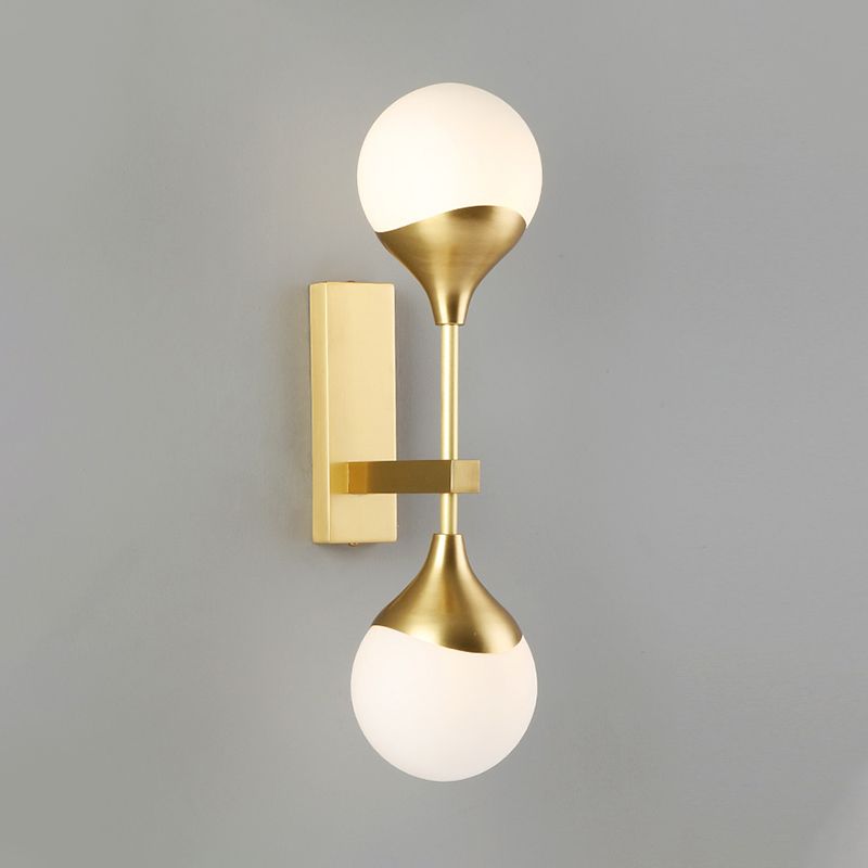Modernist 2 Heads Wall Lighting Brass Global Sconce Light Fixture with Opal Glass Shade