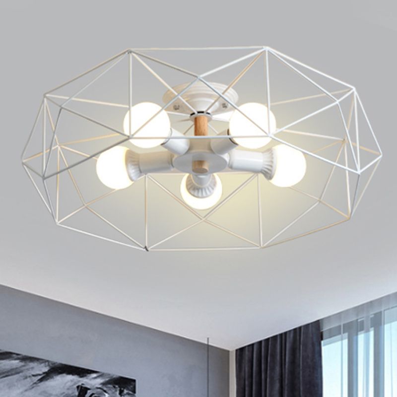 Geometrische semi-inbouw moderne metalen 3/4/5-lichts wit/zwart/goud semi-inbouwlamp met draadkooikap