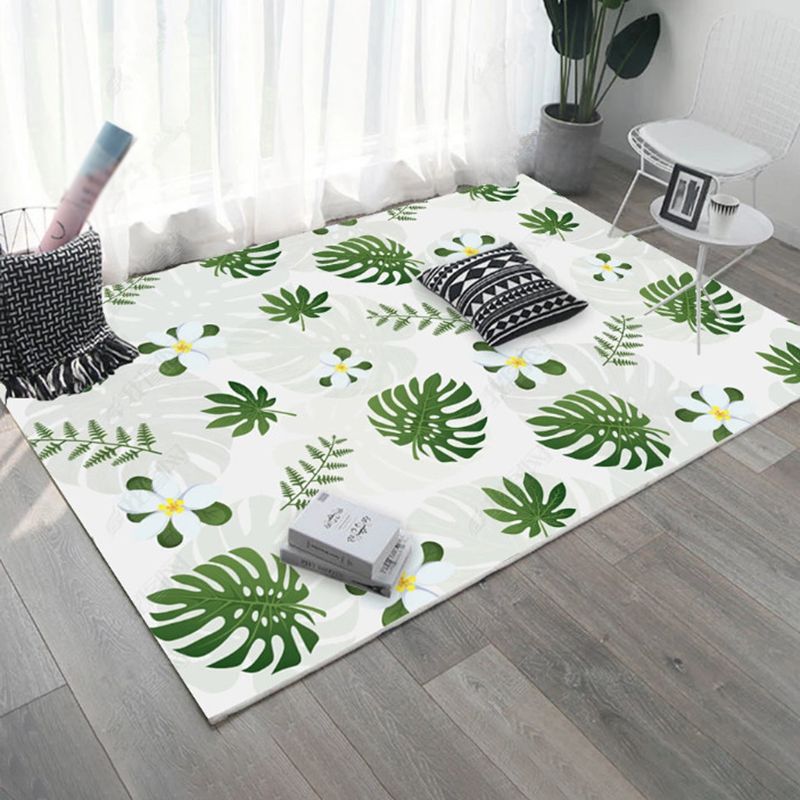 Contemporary Plants Printed Rug Color Mixed Polyester Area Carpet Non-Slip Backing Rug for Living Room