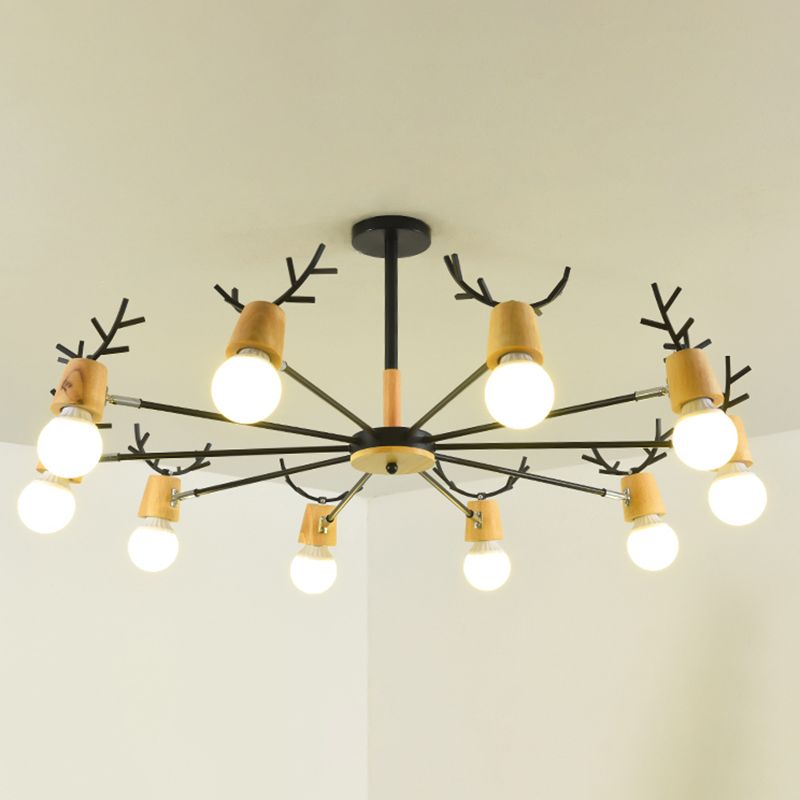 Candeliers colgantes de forma asta accesorios de iluminación de madera moderna