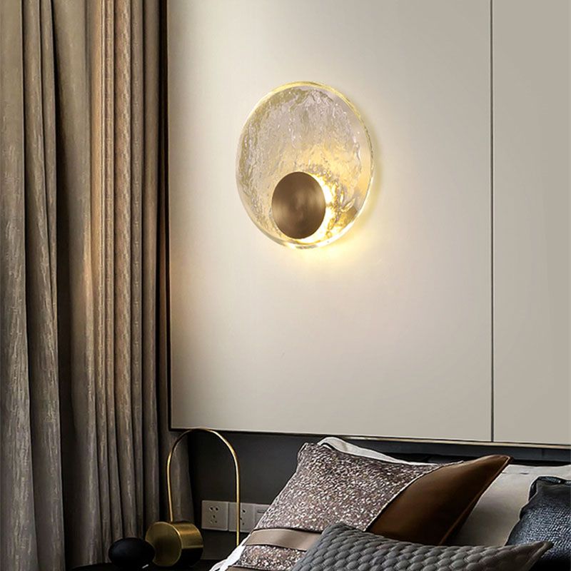 Circular Wall Mount Light Modern Style Clear Crystal 1-Light Sconce Light Fixtures in Gold