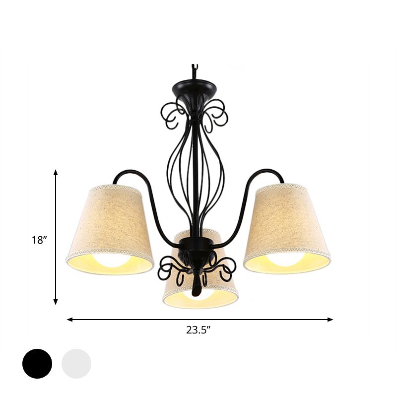 3/6/8 Bulbs Ceiling Lamp with Cone Fabric Shade Classic Living Room Chandelier Pendant Light in Black/White
